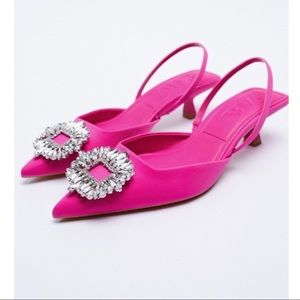 Zara Fuchsia Shimmery Sling Back Kitten Heel with Jewels